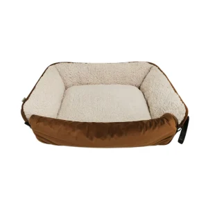 Brown Velvet Pet Sofa Bed with Fold-Out Blanket